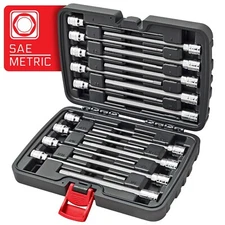 CARBYNE Extra Long Hex (Allen) Bit Socket Set, 18 Pieces | SAE & Metric, S2 S...