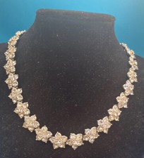 Vintage BOGOFF Clear Garland Flower Rhinestone Necklace, 1950s Signed Choker