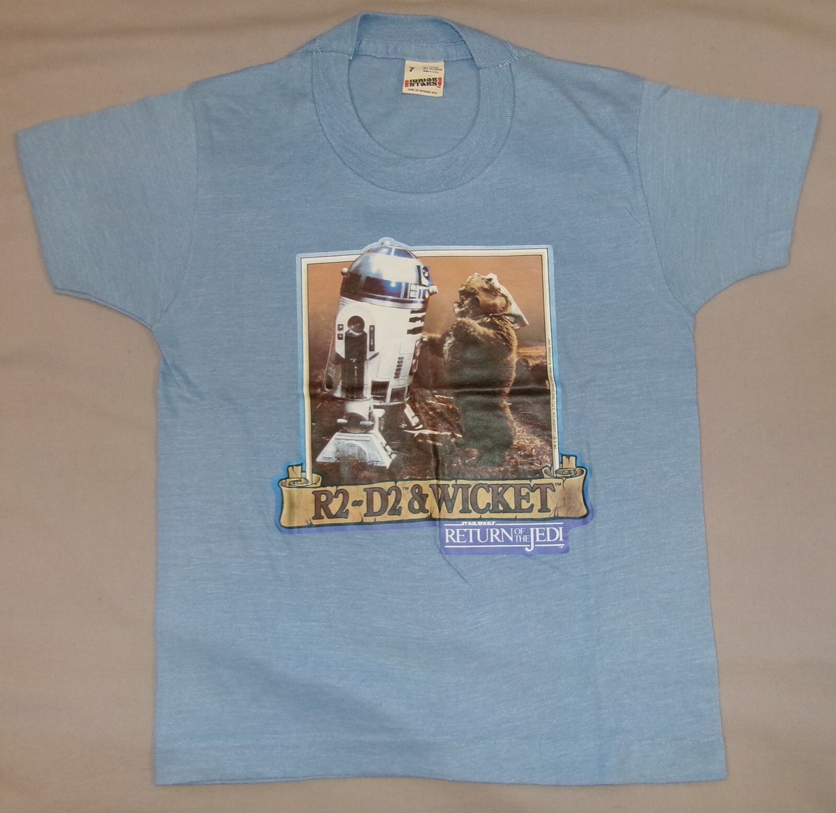 Vtg 80s KIDS T SHIRT Sz7 STAR WARS RETURN JEDI R2D2 EWOK SINGLE