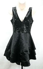 Black Sequin & Satin Sleeveless Zip Back Dress Size M By Measurements No Tags