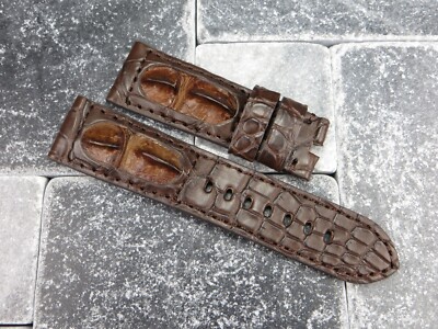 22mm Giant ALLIGATOR HORNBACK Strap Leather Brown Watch Band for PANERAI Tang