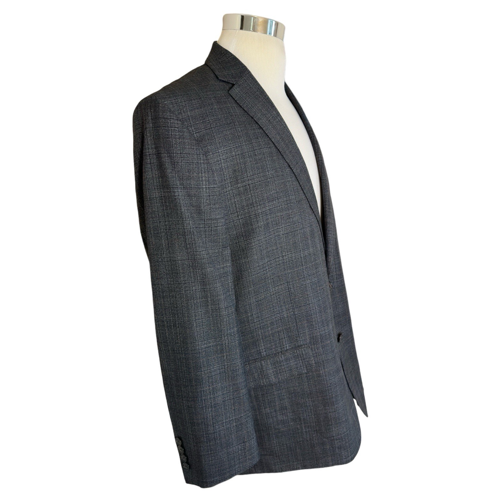 Costume Caruso 100% Laine - Taille 58R US (48R) - Bleu/noir à Carreaux, Gris Clair - Neuf Avec étiquettes
