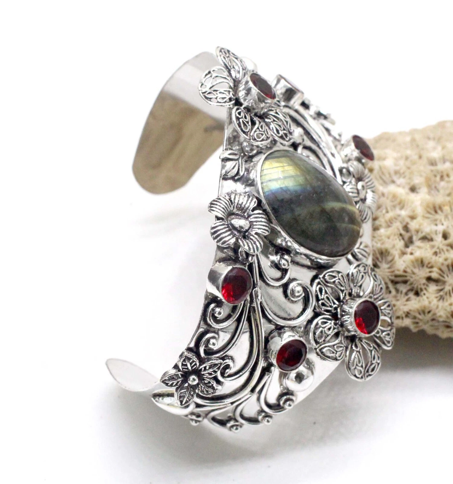 VALENTINO Bracciale Bracciale Bracciale Gioielli Argento Sterling 925 Labradorite & Granato S ADJ"