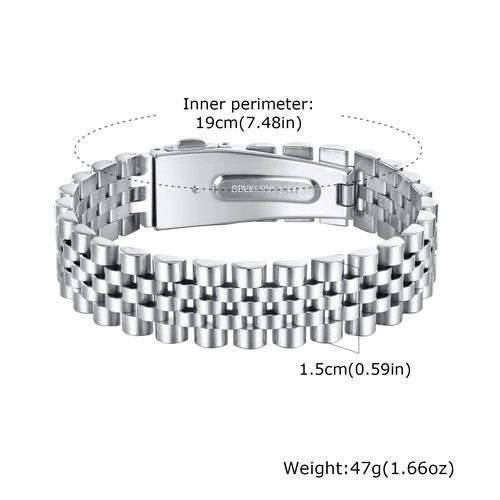 15MM Chunky Watch Band Bracelets for Men,19CM Magnetic Stainless Steel Chain - Picture 26 of 27