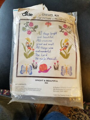 VTG Crewel Kit Family Circle Bright & Beautiful 1973 Pillow Top Craft Yarn 14''