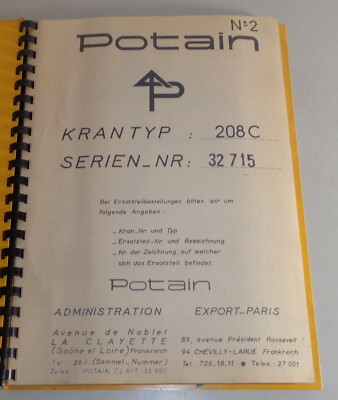 Parts Catalog / List of Spare Parts Potain 208 C Crane Stand 03/1970