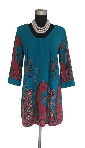 Aryeh Anthropologie Kleid M Strick blau weiß rot braun schwarz A-Linie Etui 8 10
