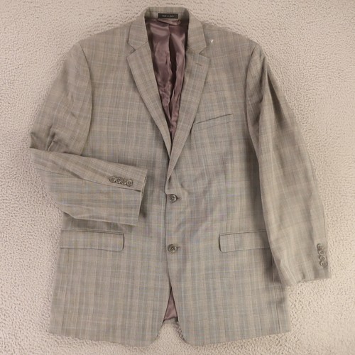 Joseph Abboud Jacket XL XLT Gray Prince of Wales Check Glen 100% Wool Blazer 46L