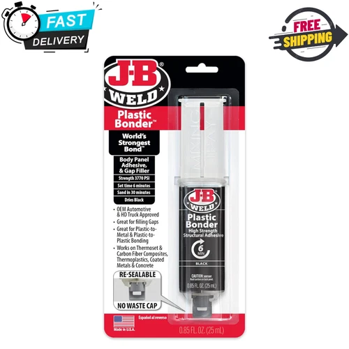 J-B Weld 50139 Plastic Bonder Body Panel Adhesive and Gap Filler Syringe - Black