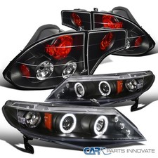 Fits 2006-2011 Honda Civic 4dr Black Halo Led Projector Headlightstail Lamps