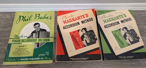 Lot of 3 Vintage Accordion Method Books by Charles Magnante and Phil Baker