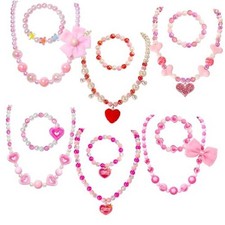 Kids Jewelry, 6 Sets Toddler Beaded Necklaces and Bracelets Jewelry for Red