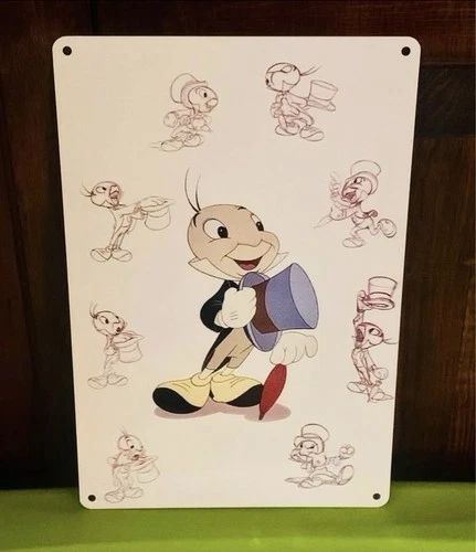 RARE Vintage 1940 Walt Disney’s “Jiminy Cricket” Character Drawings Tin Sign
