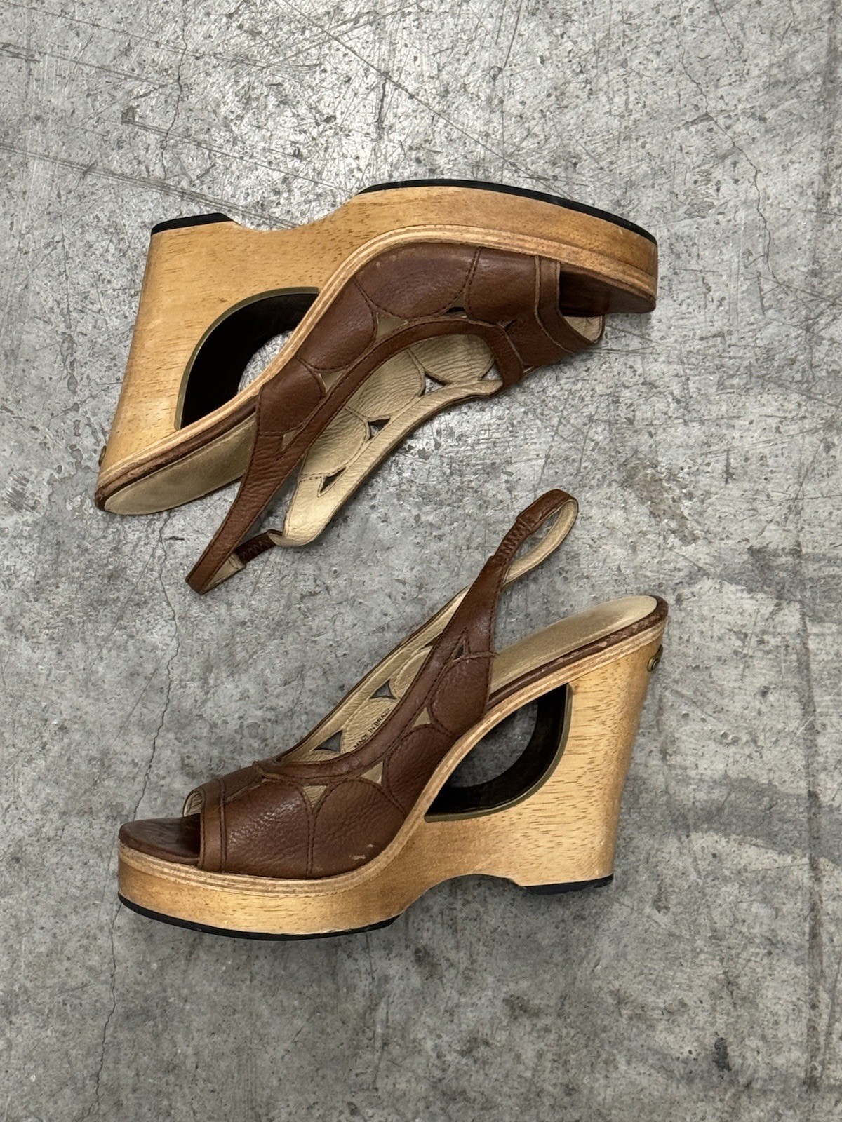 MICHAEL Michael Kors Brown Leather Wood Platform Clogs Women’s Size 8