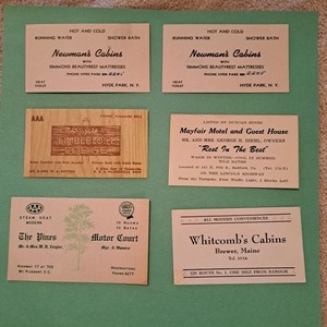 Lodge Motel Cabins Motor Court Rooms AAA Old Business Cards PA SC Maine Ohio NY