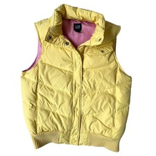 Vintage 2004 GAP Women  s Small Yellow Pink Puffer Vest Quilted Snap Front