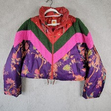 Farm Rio Reversible Puffer Jacket Toucanfly Size Large Cosmic Floral