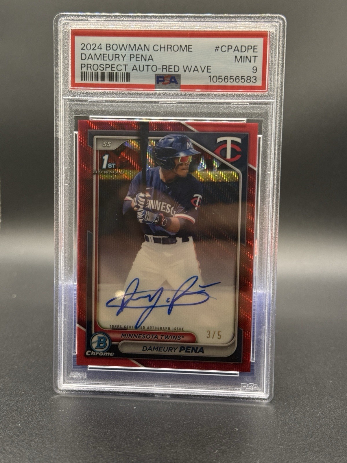 2024 Bowman Chrome Dameury Pena Auto Red Wave Refractor /5 1st Twins