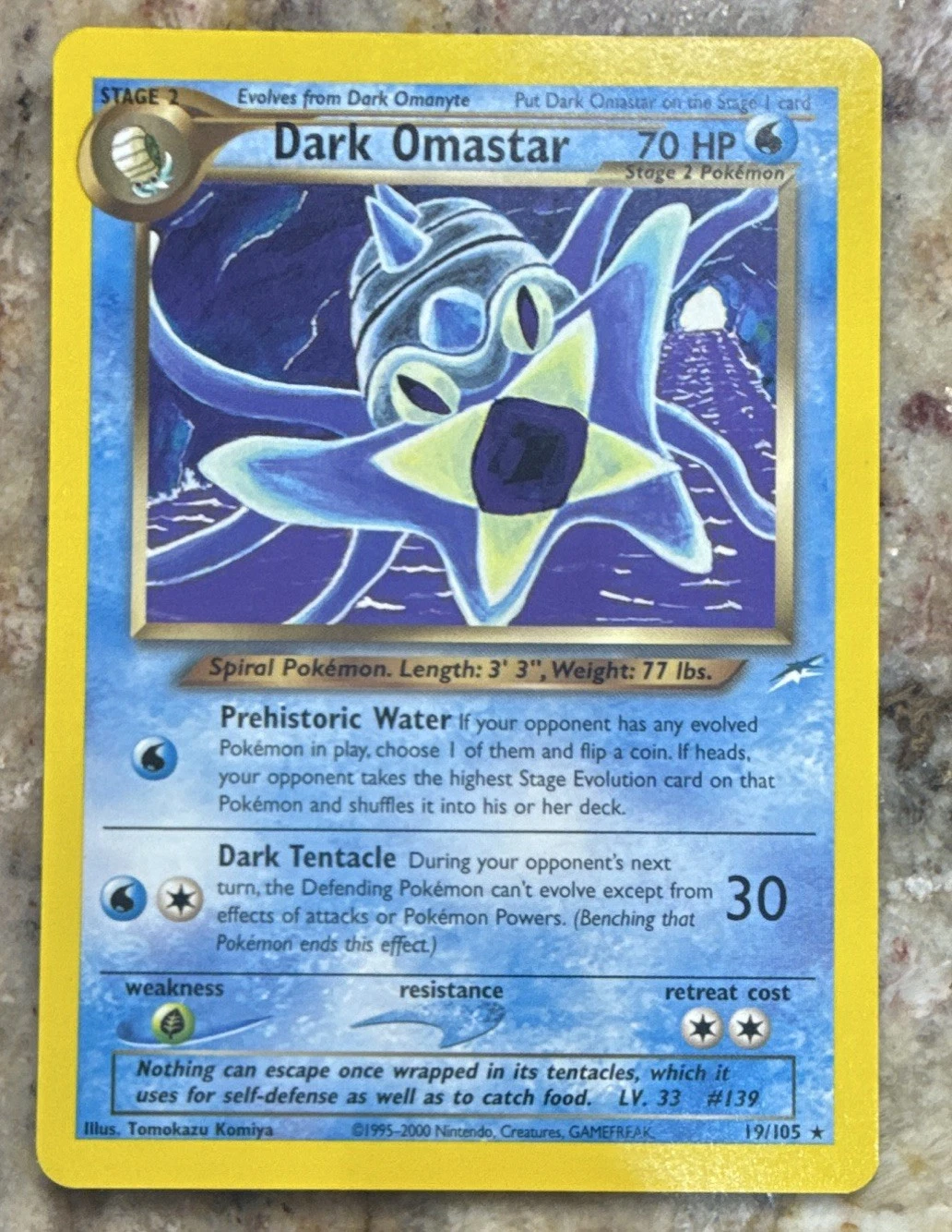 Vintage Pokemon Dark Omastar 19/105 Team Rocket Rare Tomokazu Komiya LP