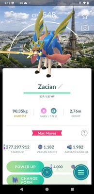 Lv50 - 3moves -Non Shiny Zacian Crowned Form Special Paris BG - Transformed