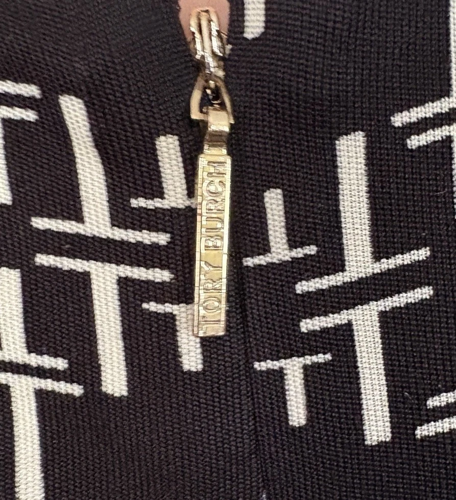 Abito Tory Burch 100% seta all over logo plissettato nero midi designer M