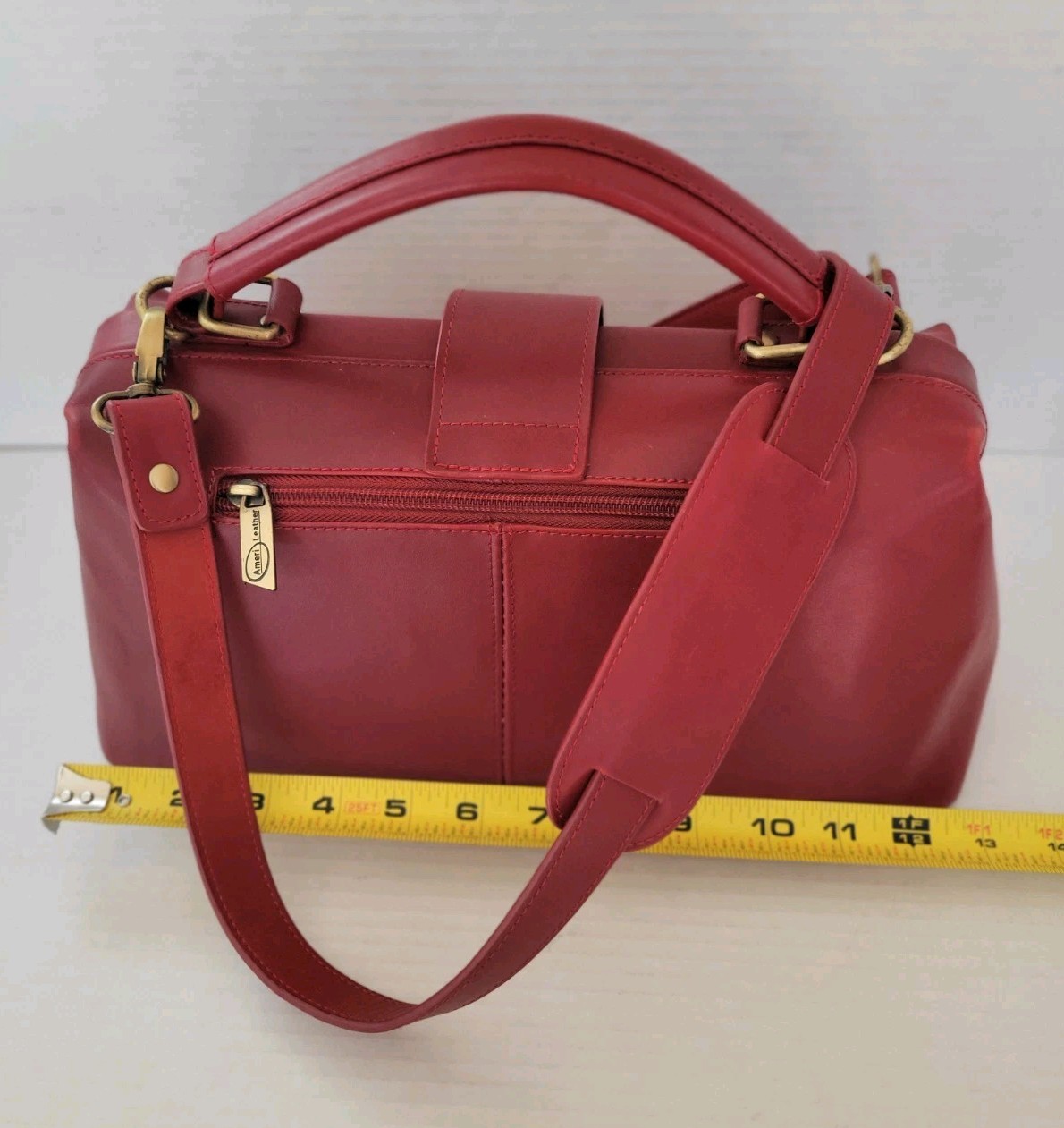 Ameri Leather Red Doctors Bag Handbag Crossbody P… - image 9