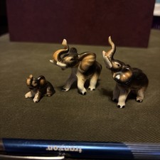 3 Miniature African Elephant family Figurine Japan  Handpainted Mid Century 