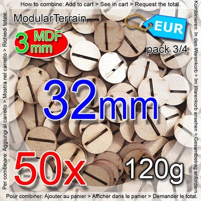50x 3mm MDF Slotted Slotta 32mm Round Base Warhammer 40k Age Of Sigmar