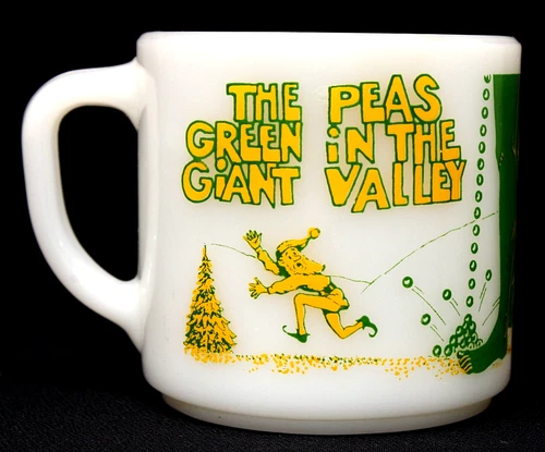 Vintage PEAS IN THE VALLEY Green Giant 8 oz Novelty Mug, Federal Glass USA EUC