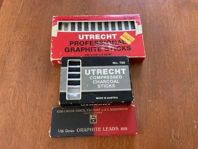 Vintage Artists Charcoal Lot   Utrecht Charcoal & Graphite Sticks & Koh I Noor