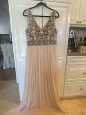 BHLDN Anthropologie Blush Beaded Chiffon Gown – V-Neck A-Line Formal Bridesmaid/