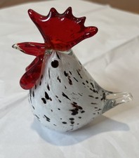 Murano Style Art Glass Rooster Chicken Paperweight Vintage Red White