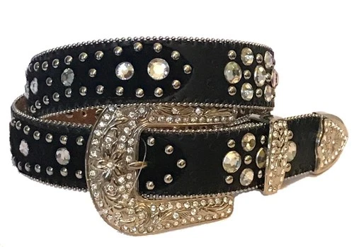 Atlas Western Womens Belt Rhinestones Studded Black
