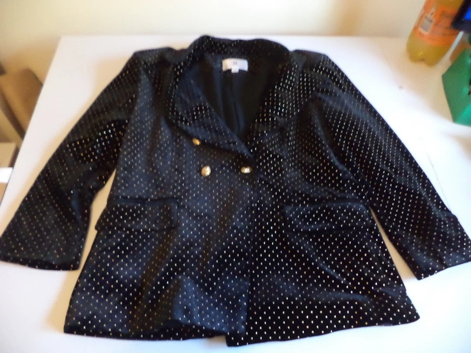 Forever Unique Black velvet gold studded Jacket smart blazer Size 14 - Image 2 of 4