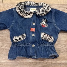 VTG Disney Babies Minnie Mouse Denim Jacket Baby Toddler 12 Mon Leopard Collar
