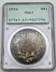 1924 Silver Peace Dollar PCGS MS63 Rattler Holder Dark Toning Toned.900