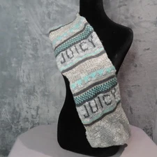 Juicy Couture Infinity Scarf Gray Teal Knit Fair Isle Logo Mohair Gold 8x57