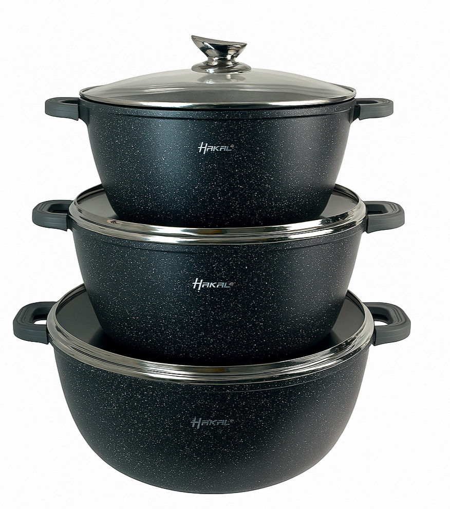 Kochtopfset Groß Aluguss Induktion mit Glasdeckel Antihaft 32,34,40 cm