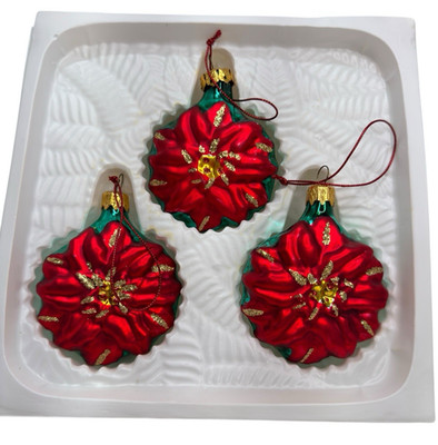 Vintage NOS Dayton Hudson Wreath Blown Glass Christmas Ornaments Red Green Set 3