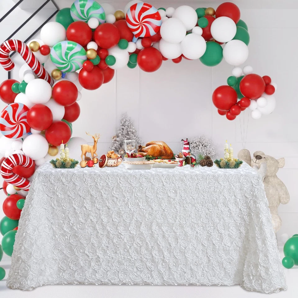 Rosette Tablecloth Rectangular White Table Cover 3D Floral Satin Tablecloth C... - Image 3 of 4