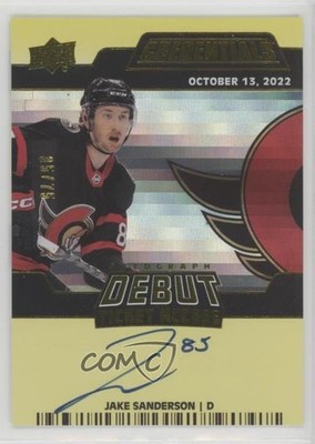 2022-23 Upper Deck Credentials Yellow 35/75 Jake Sanderson Rookie Auto RC 0r35