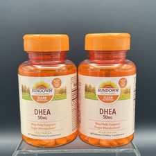 Lot Of 2! Sundown Dhea 50mg Dietary Supplement 60 Tablets Each Bottle 12/2026