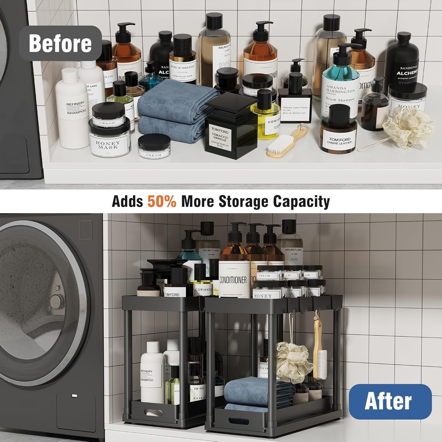 Pull Out Under Sink Organizer 2 Pack Sliding Cabinet Storage Rack Black