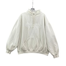 Over Wear CBS Logo Hoodie Mens XL Cream Vintage Made in USA Corporate Media Eye