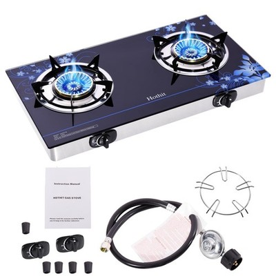 Hothit Gas Cooktop 2 Burner Outdoor Propane Stove, 28600 BTU, Portable Auto I...