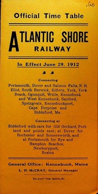 Atlantic Shore Railway Official Time Table June 29 1912