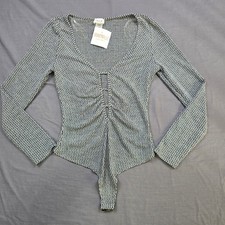 NEW Le Lis Medium Bodysuit Gray Chevron Pattern Long Sleeve Stretch Knit