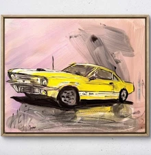 Maria Art Yellow MustangGT350 14x11 CANVAS BOARD Abstract Expression ORIGINAL