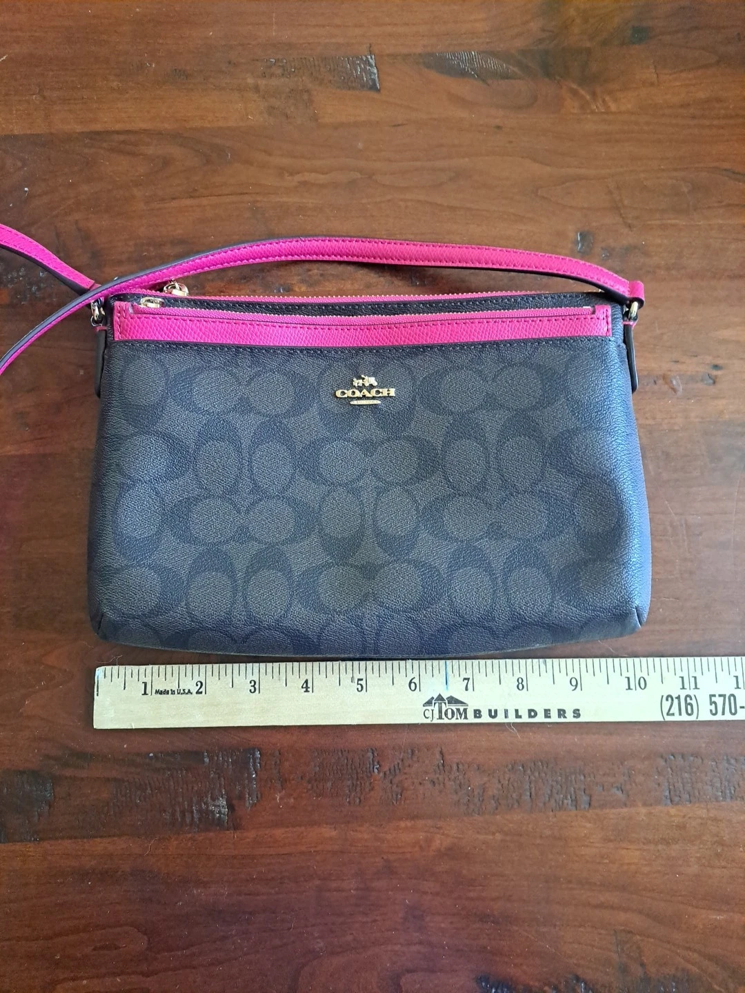 Borsa a tracolla Coach East West Pop F52657 marrone scuro rosa caldo