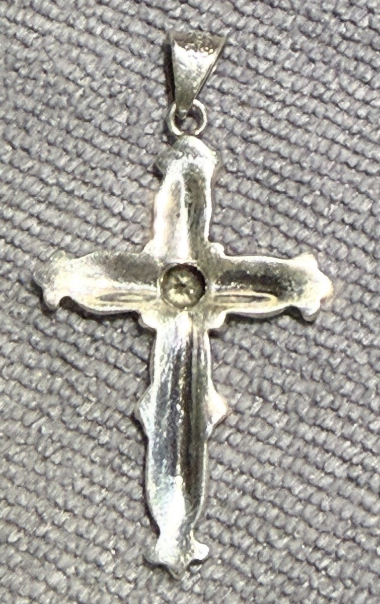 ⁠Taxco Sterling Silver Amethyst Cross Pendant 925 VRC Ornate Fleur De Lis 10.16g View 5